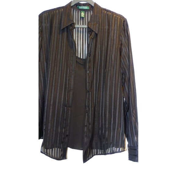 Lauren Ralph Lauren Tops - Lauren Ralph Lauren Sheer Black Striped Blouse & Camisole Set Womens Size XL